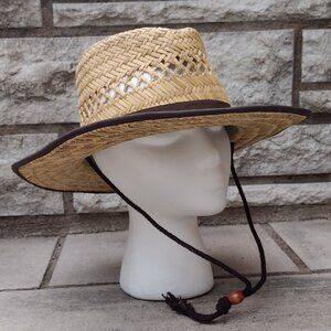 Panama Hat, Size Medium, Brown Trim and Adjustable Neck String